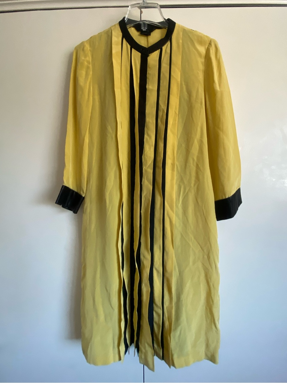Hanii Y Yellow Black 100% Silk Long Sleeve Dress Size 42 (US L)